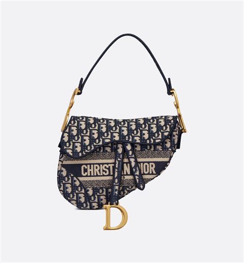 Saddle Bag Blue Dior Oblique Embroidery 